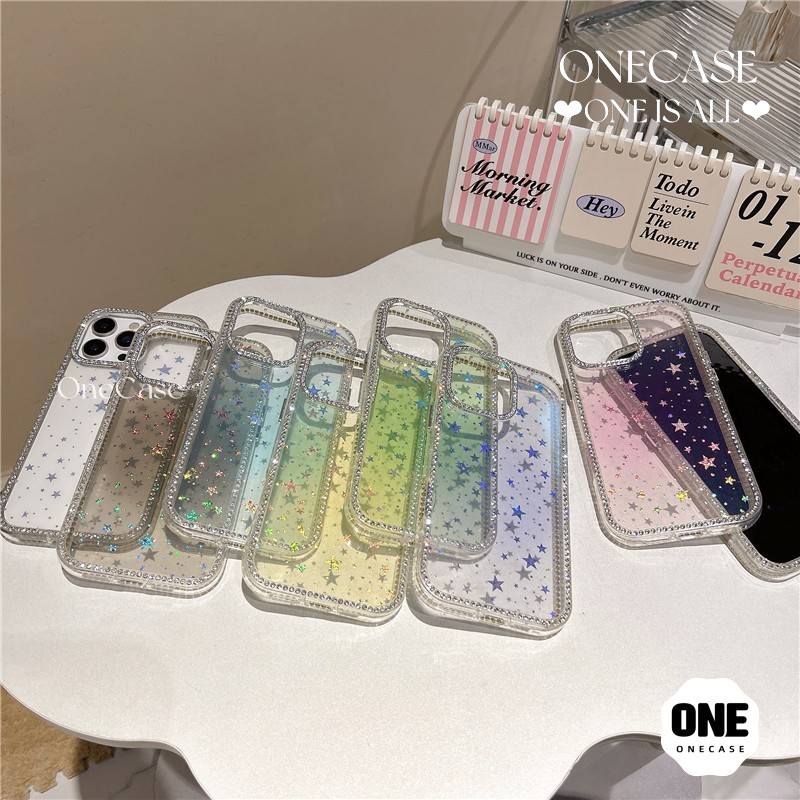 เคสสีสีละลายประดับคริสตัล ผสมผงวิบวับลายดาว ใช้สำหรับ iPhone 15 Pro 13 17 Air 16 Plus 14 12 Pro 17 Pro Max 11 เคสวิบวับ