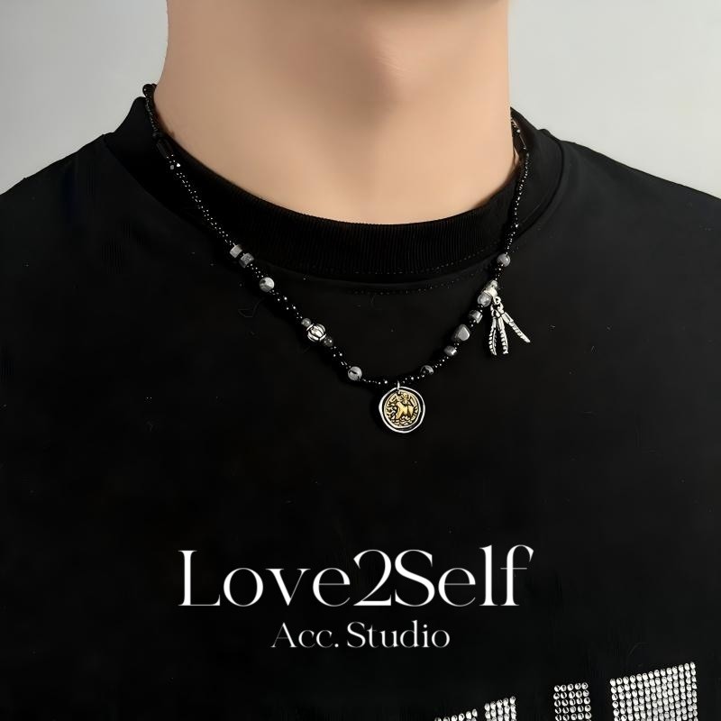 Love2selfX247 สองด้านเหรียญจี้ลูกปัดสร้อยคอ Unisex ลูกปัด Feather Charm Lucky Meaningful ของขวัญสร้อยคอสั้น 43+5 ซม.