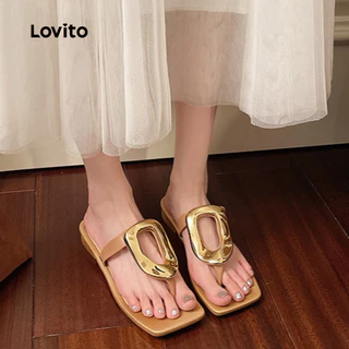 Lovito สง่างาม รองเท sandals แบนเรียบหรู สีโลหะ สำหรับผู้หญิง LFA90206