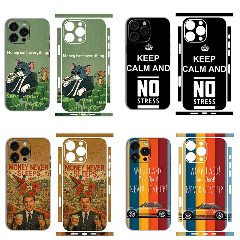 Vintage Aesthetic Full Wrap สติกเกอร์ผิวสําหรับ iPhone 12 13 14 15 16 17 Pro Max, Retro Car & Cartoon Design, Anti-Scratch Skin Decal ไม่มีสารตกค้าง