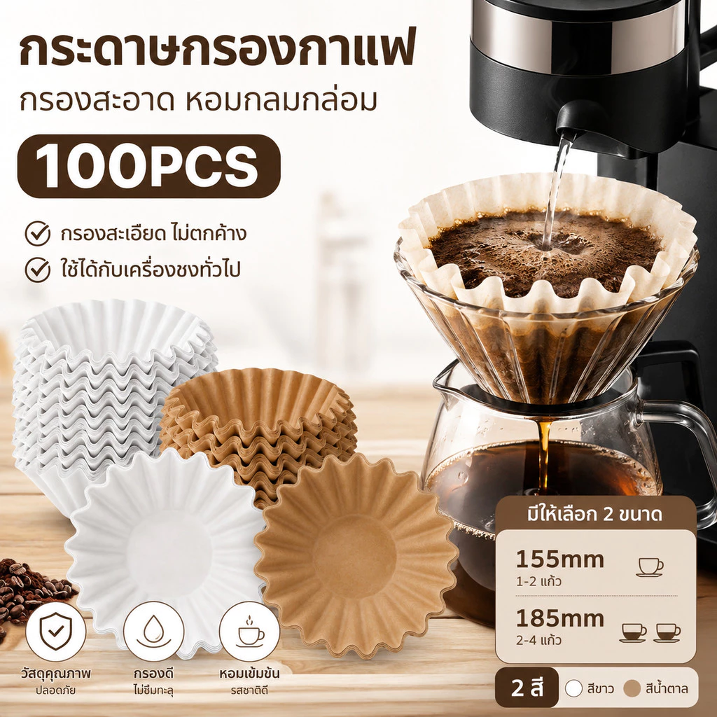 HN กระดาษกรองกาแฟ กระดาษกรองกาแฟเวฟ 155/185 แบบดริป Kalita Wave Coffee Filter 100ชิ้น