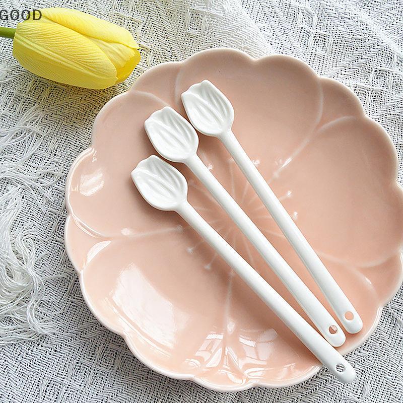 [GD] 1PC Tulip ช้อนกาแฟเซรามิคด้ามยาวไอศกรีมช้อนขนมหวานนมชาน้ําผึ้ง Sti Sti Sti กวนเครื่องมือ TH