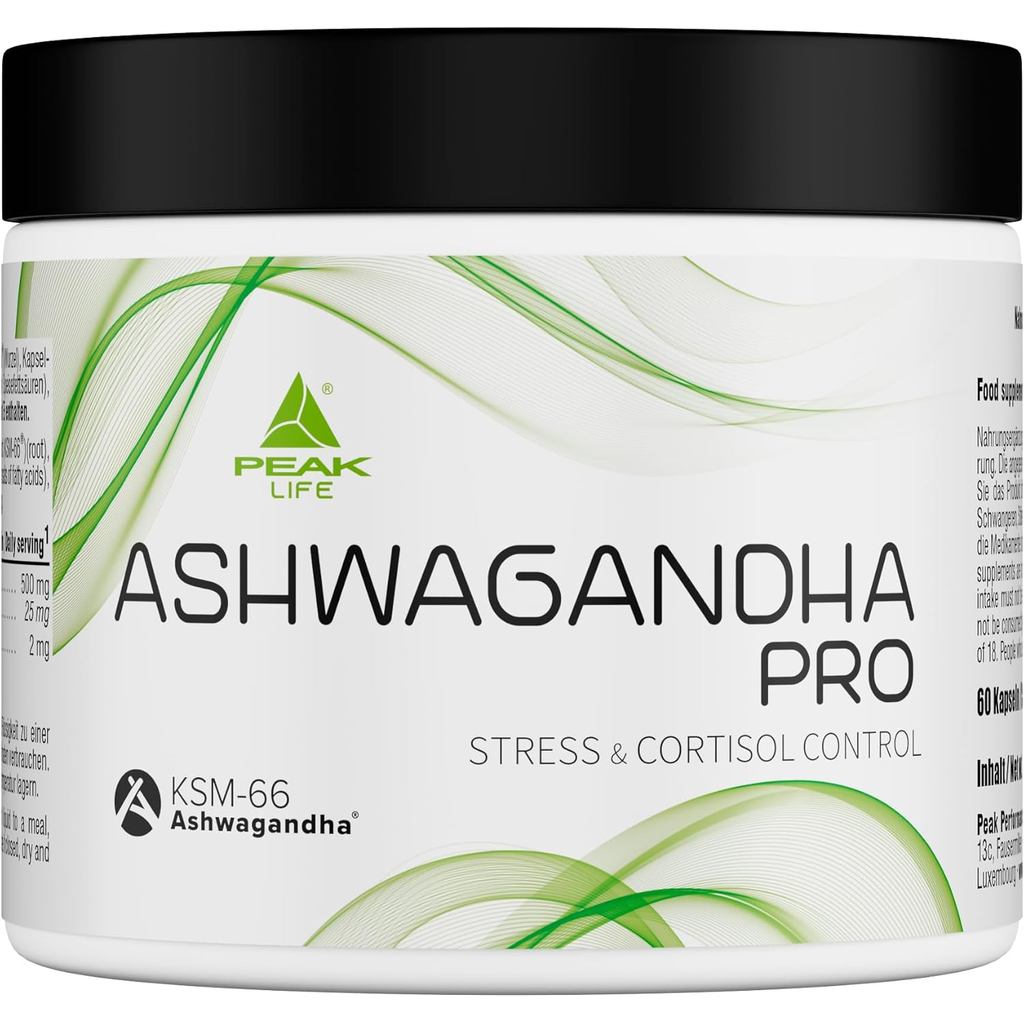 PEAK Ashwagandha Pro - 60 แคปซูล I 500 มก. แท้ Ashwagandha K-66 ®   ต่อเสิร์ฟ I Ayurveda I วีแกนสูง