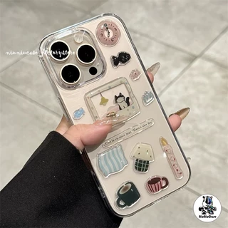 สติกเกอร์เจลลี่ การ์ตูนแมว DIY For iPhone 15 11 12 13 14 16 17 Pro Max 7 8 Plus XR X XS Plus เคส โปร่งใส กันกระแทก Case