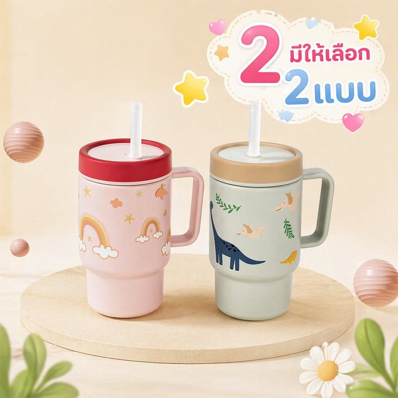 แก้วฝึกดื่มทารก หลอดซิลิโคน กันรั่ว 360 องศา มีมือจับ ขวดนมเด็ก 3in1 ใช้ดื่มนม น้ำ