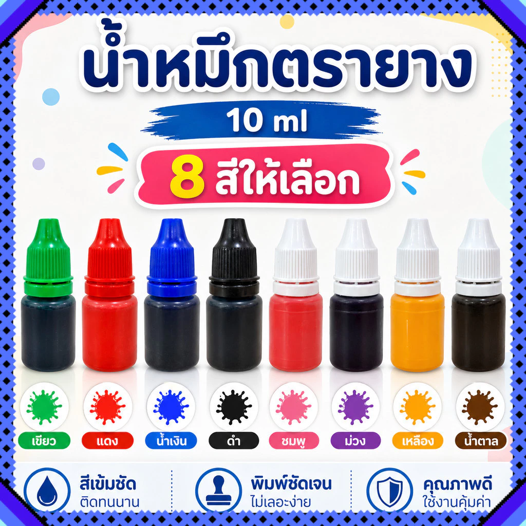 น้ำหมึกสำหรับเติมตรายางหมึกในตัว 10 ml. หมึกตรายาง น้ำหมึกตรายาง พร้อมส่งจากไทย