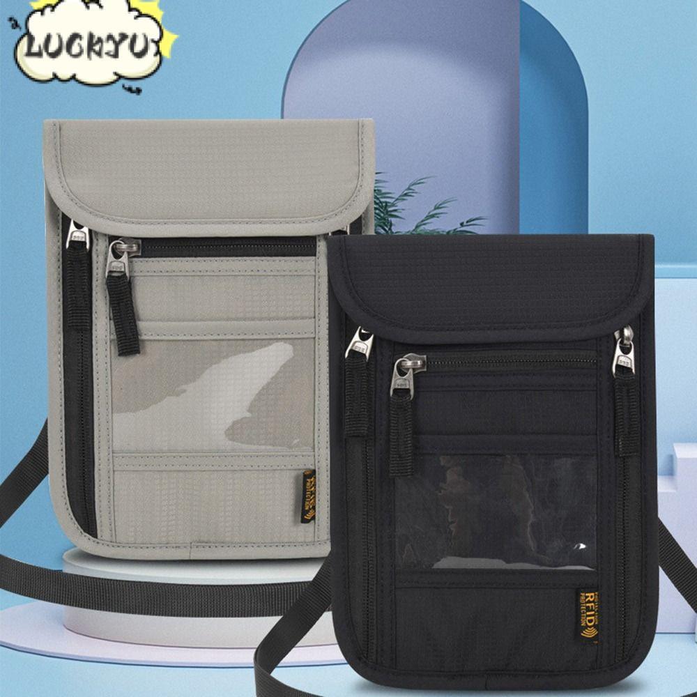 LUCKYU กระเป๋าสตางค์คอสําหรับผู้ชายผู้หญิง Slim Security RFID Blocking