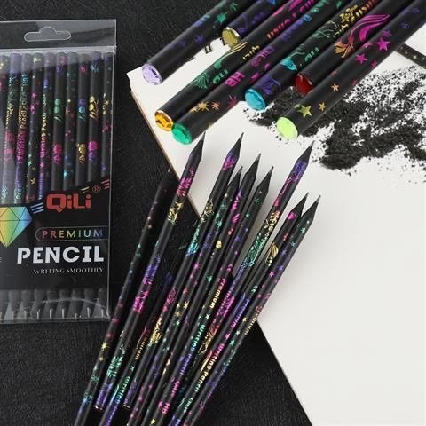 ตรัสรู้ดินสอไม้สีดําการ์ตูนการพิมพ์สีสร้างสรรค์นักเรียนชั้นประถมศึกษาที่มีเพชร HB ดินสอไม้สีดําตะกั่