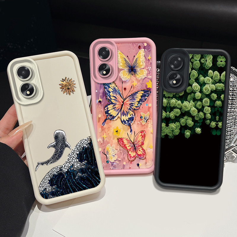สําหรับ OPPO A18 A38 ปลอก CPH2591 CPH2579 ผีเสื้อดอกไม้รูปแบบปลาวาฬ Matte ซิลิโคนนุ่ม Anti Fall กันกระแทกปกหลัง