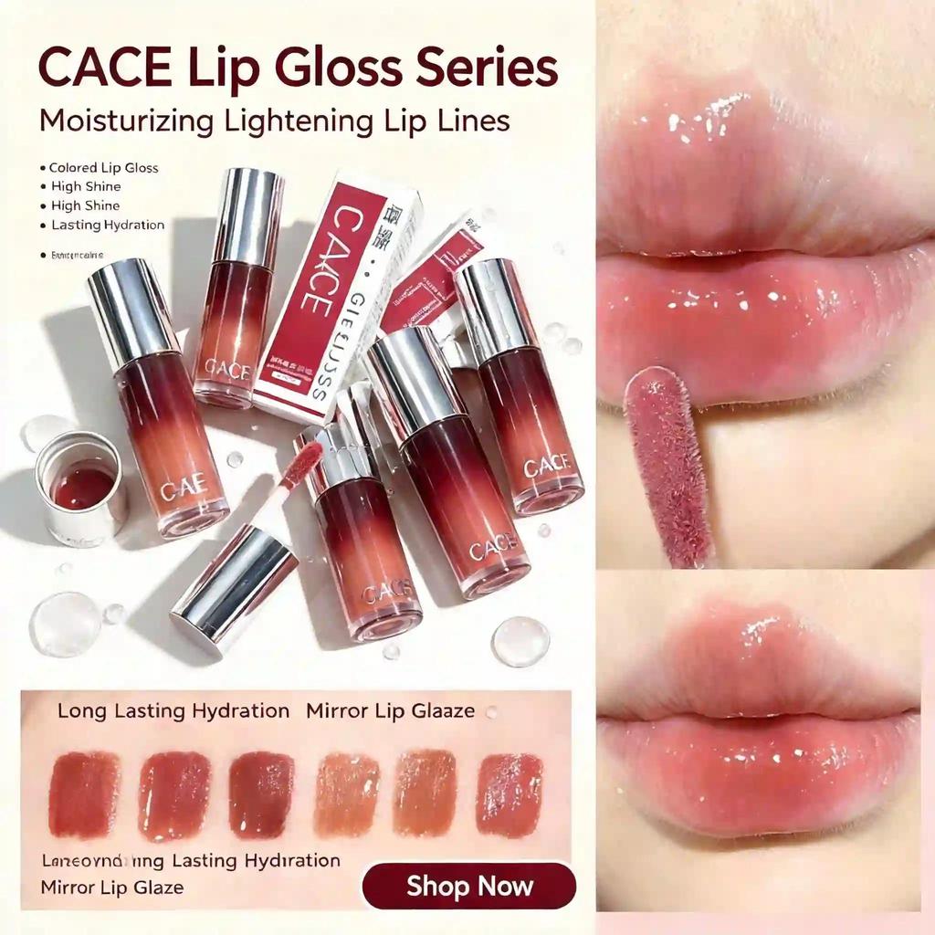 Juicy Glass Glow CACE ลิปกลอสให้ความชุ่มชื้น ช่วยลดริ้วรอยริมฝีปาก ขนตาสี สําหรับผู้หญิง