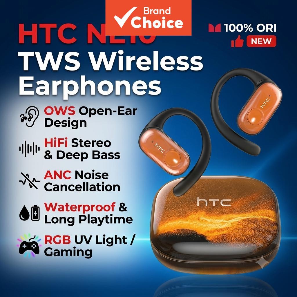 HTC NE10 หูฟัง OWS หูฟังเปิดหู TWS ชุดสเตอริโอ HiFi ANC Noise Cancelling กันน้ํา RGB UV Light เวลาเล