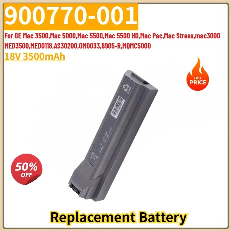 แบตเตอรี่สํารองคุณภาพสูง 18V 3500mAh สําหรับ GE Mac 3500, Mac 5000, Mac Pac, Mac Stress, mac3000, Mac 5500, Mac 5500 HD, 900770-001