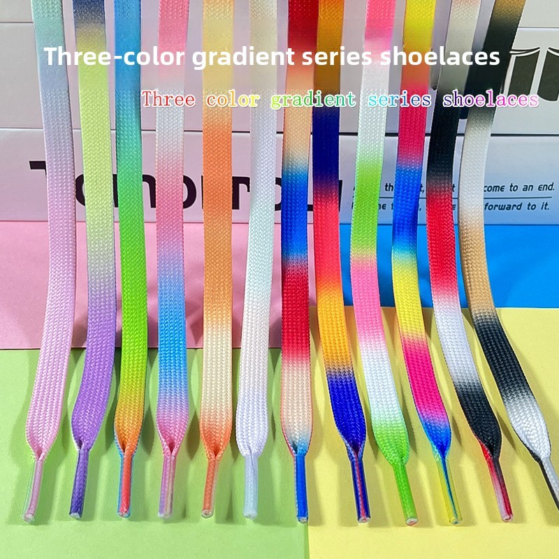 8 มม. 3 สี Gradient Tie-Dye เชือกผูกรองเท้าแบนสําหรับ Casual กีฬารองเท้าผ้าใบสีขาว 1 คู่