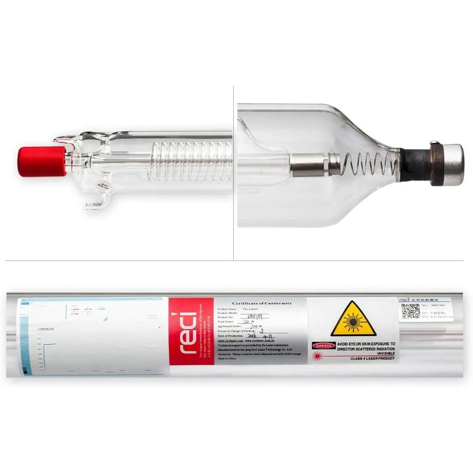 RECI CO2 เลเซอร์หลอด W2 CO2 แก้วเลเซอร์หลอด, 90W 100W ความยาว 1200 มม.S2 Z2 Dia 80 มม.สําหรับ CO2 เล