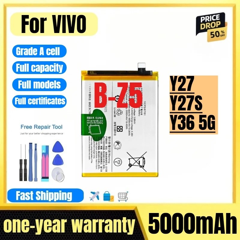 B-Z5 สําหรับ VIVO Y27/Y27S/Y36 5G แบตเตอรี่ 0 รอบคุณภาพสูงความจุสูงเปลี่ยน Bateria เกรด A Cell พร้อม