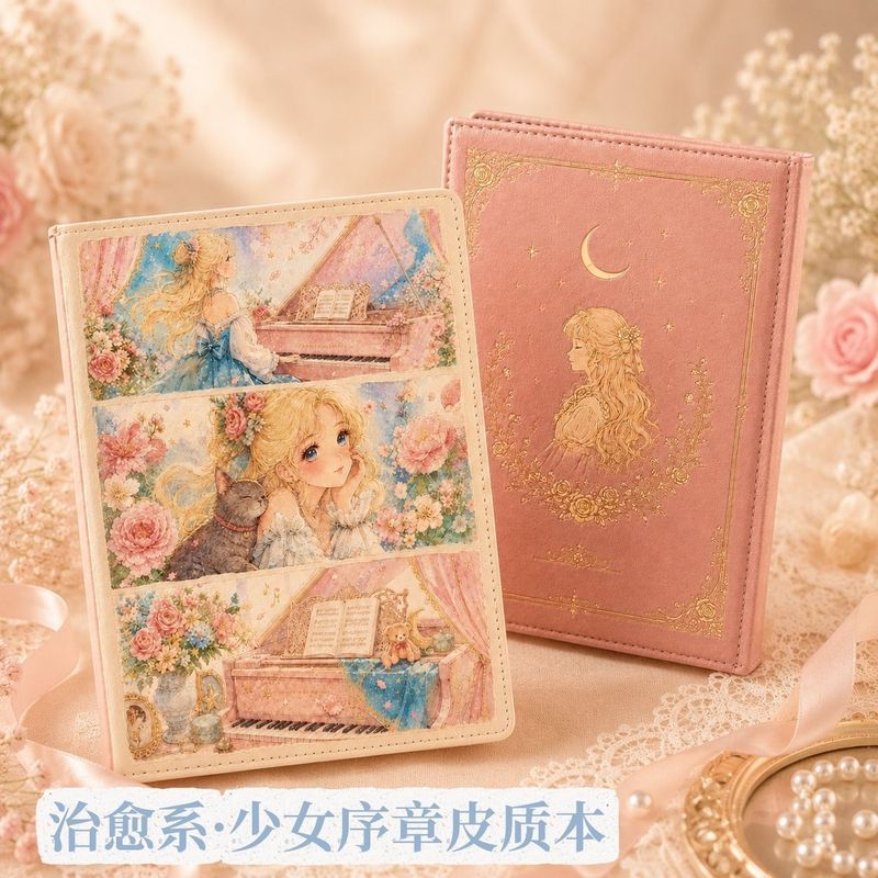Healing Girl Sequence Color Page Leather Notebook Diary High-value Handbook Sweet Student Notepad 7.