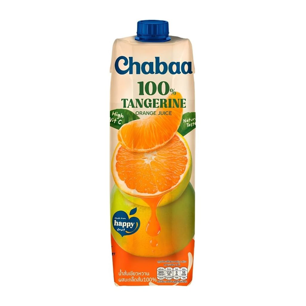 ชบา น้ำส้มเขียวหวานผสมเกล็ดส้ม100% Chabaa Tangerine Juice 1ltr.