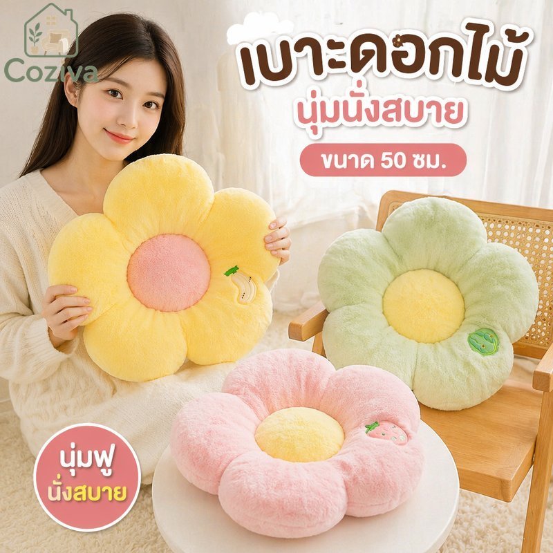 ดอกไม้ที่นั่งเบาะการ์ตูนตุ๊กตาหมอนนุ่ม หน้า ผ้าฝ้ายตกแต่งบ้านห้องนอนสํานักงานโซฟา
