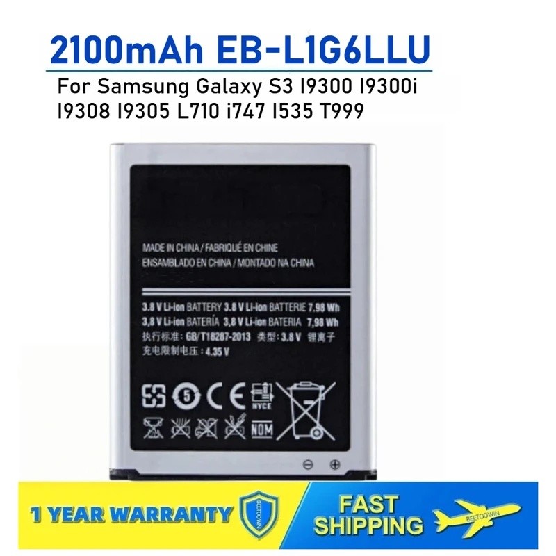 สําหรับ Samsung Galaxy S3 I9300 I9300i I9308 I9305 L710 i747 I535 T999 2100mAh EB-L1G6LLU โทรศัพท์เป