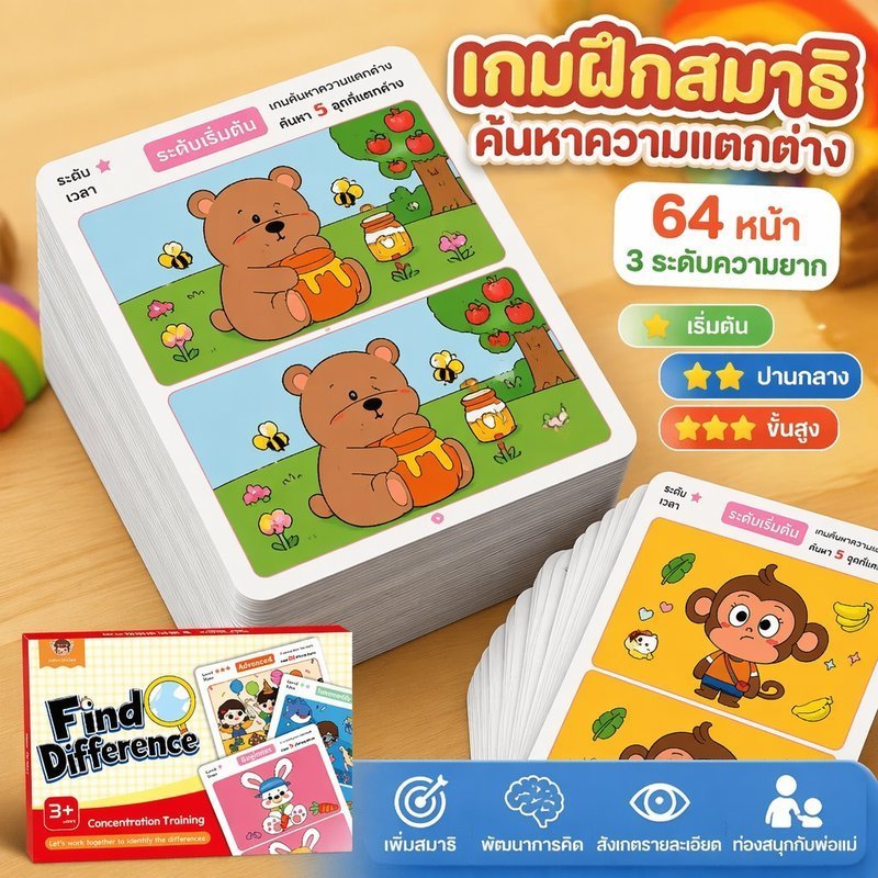 หนังสือปริศนาความแตกต่างโฟกัสการฝึกอบรมบัตรสังเกตการณ์เกมสมองที่ใช้ซ้ําได้เด็กกิจกรรมเงียบ