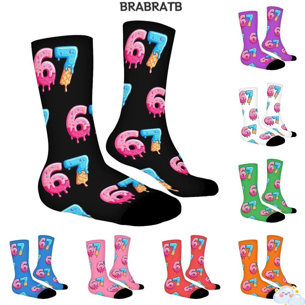 BRABRAA 67 Meme ลูกเรือถุงเท้ายาว, การ์ตูน Breathable 67 Meme ถุงเท้าไอศกรีม, ตลกผ้าฝ้ายน้ําหนักเบาส
