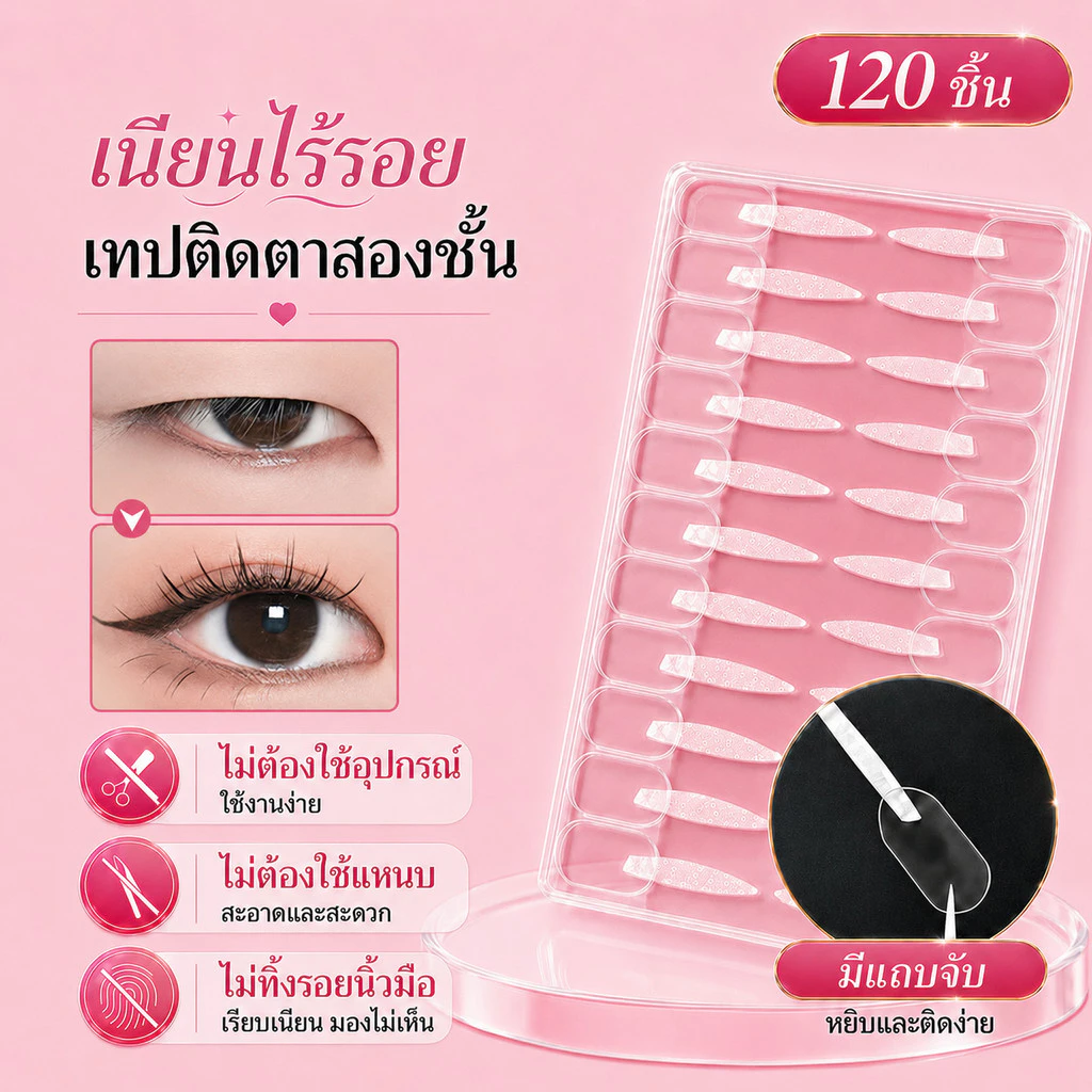 120 ชิ้น สติ๊กเกอร์ติดตาสองชั้น ไม่ต้องใช้แหนบ เทปติดตาสองชั้น ติดทนนาน เทปตาสองชั้น เนียนไปกับผิว