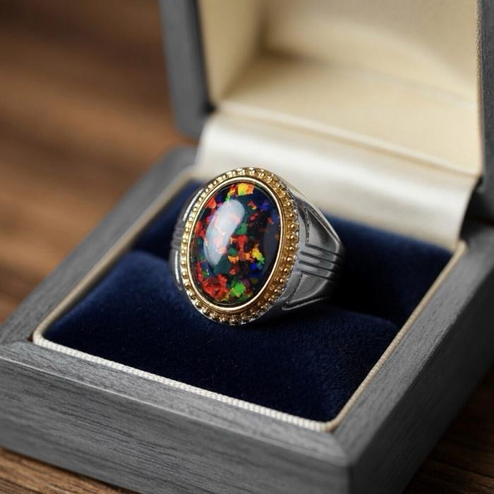 LUXURY BLACK OPAL FULL JARONG RING STONE - 6