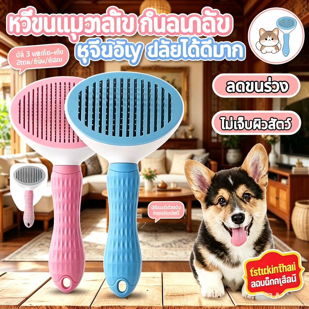 หวีขนสัตว์อัตโนมัติ กดปุ่มเดียวทำความสะอาดขน ลอกขนสัตว์ได้ไว ใช้ได้ทั้งแมวและสุนัข