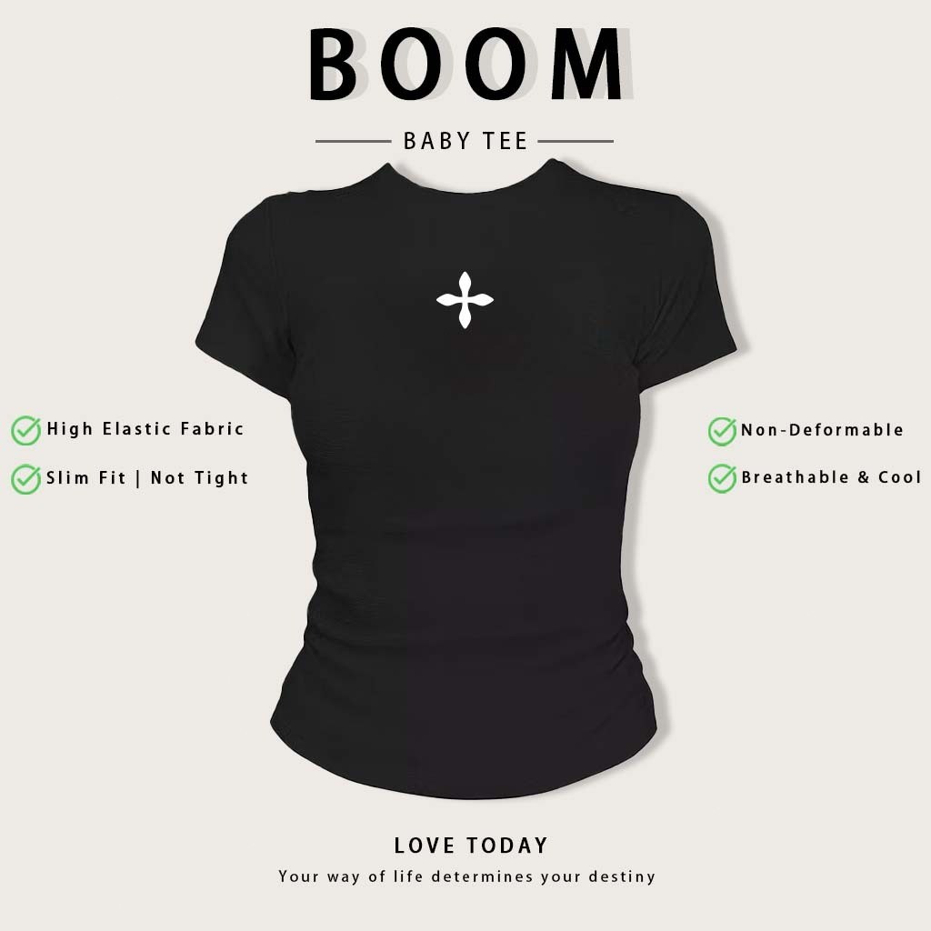 เสื้อยืด Baby Tee หญิง คอกลม ทรงสั้น รัดรูป Y2K เนื้อนุ่ม ยืดหยุ่น ใส่สบาย ไม่ยับ แต่งง่าย เกาหลีแฟชั่น เสริมทรวดทรง  B1