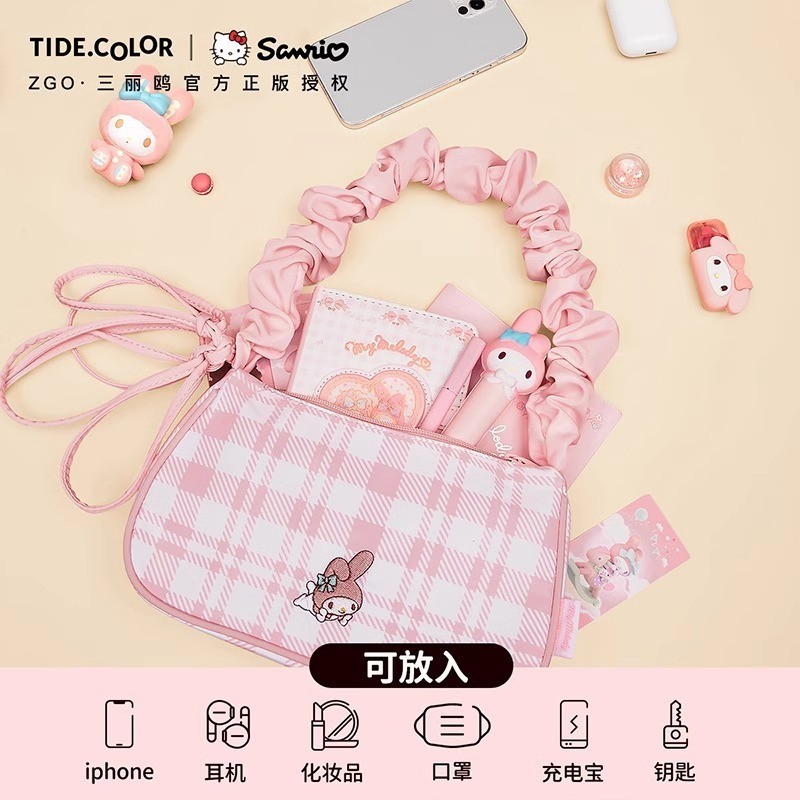กระเป๋า ZGO Sanrio ร่วมแบรนด์ My Melody กระเป๋าใต้แขนแบบพับได้อเนกประสงค์สำหรับผู้หญิง กระเป๋าถือ สะ