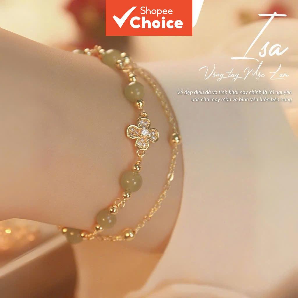 Lucky Four Leaf Clover สร้อยข้อมือสองชั้นผู้หญิง Ins สไตล์ของขวัญวางซ้อนกันได้ดั้งเดิม