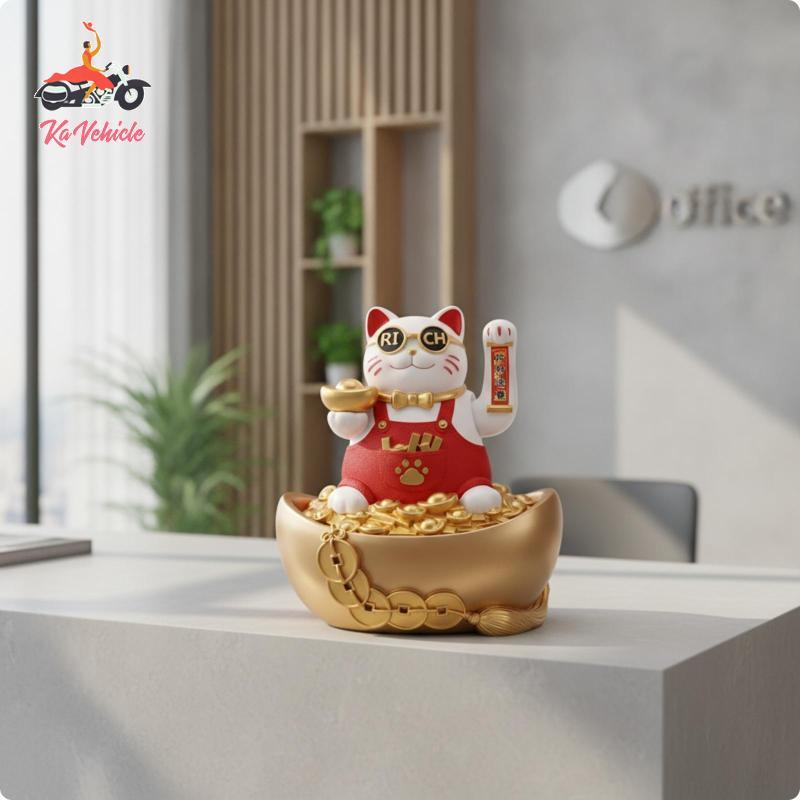 [Whstrong] Fortuna แมวหุ่นยก Paw Gold-Toned Maneki Neko Maneki-Neko แว่นตาน่ารักเครื่องประดับตกแต่ง