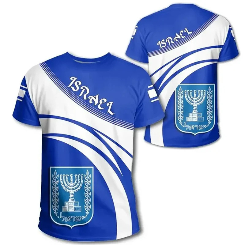 Israel Flag Men's T-shirt 3D Printed Israelis National Emblem Tops Short Sleeve O-Neck Oversized Spo