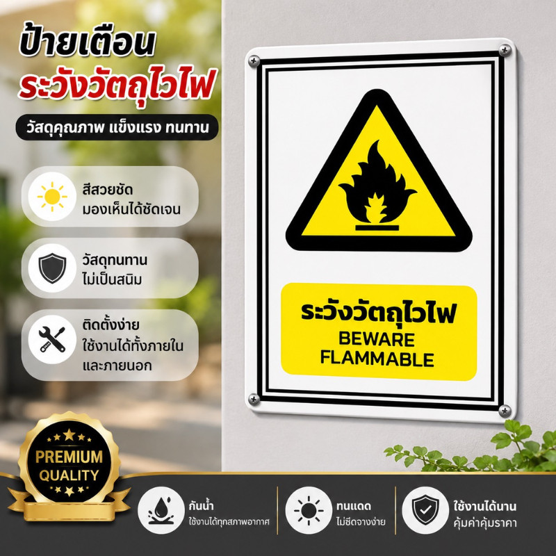 TT HOME01 สติกเกอร์ระวังวัตถุไวไฟ สติกเกอร์ PVC เกรดพรีเมี่ยม งานละเอียด คมชัด รับประกันความสวยงาม มีความทนทานสูง