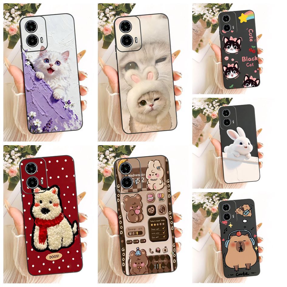 ปลอกสําหรับ Motorola Moto G34 กรณี XT2363-2 XT2363-3 น่ารักการ์ตูนซิลิโคนสีดํากันกระแทกฝาครอบโทรศัพท