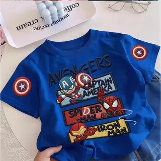 เสื้อยืดเด็กผ้าฝ้ายแท้แขนสั้น ลายปัก Marvel Avengers อเวนเจอร์ส รวมฮีโร่ กัปตันอเมริกา สไปเดอร์แมน ไอรอนแมน