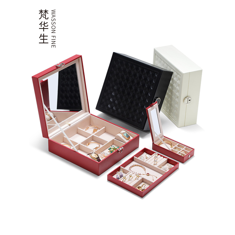 Van Watson Wedding Red Jewelry Box Wedding Gold Jewelry Box Locking Large Capacity Jewelry Storage G