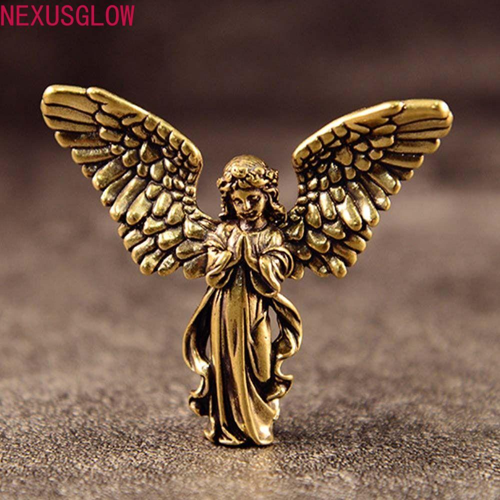 NEXUSGLOW หกปีกแองเจิลFigurines, Blessed ทองแดงทองเหลือง Angel Cupid รูปปั้น, Angel เครื่องประดับน่ารัก Handmade ประณีต Guardian Angel ตุ๊กตาตกแต่งบ้าน