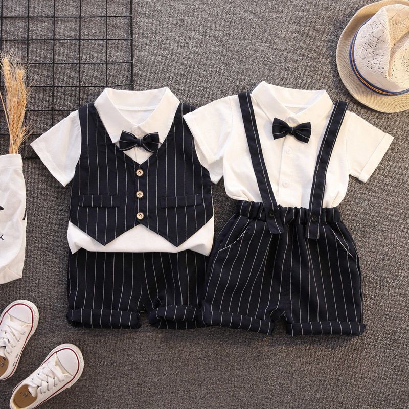 男童夏季西服套装宝宝1周岁宴' 礼服2抓周衣服婴幼儿童生日绅士两件One Year Old Dress For Boys, Baby, Zhou Zhou Banquet, One Month Old