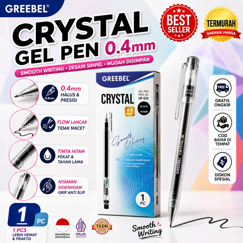(1 ชิ้น) Greebel GP-520 Crystal 0.5 ปากกาเจล (1 ชิ้น) ปากกาเดิม