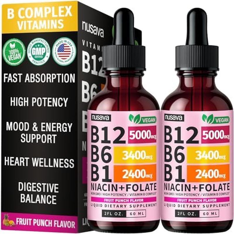 NUSAVA B12 Liquid Drops 5000mcg, Raspberry, Pack Of 2 | พลังงาน, การรองรับสมองและหัวใจ, Methylcobala
