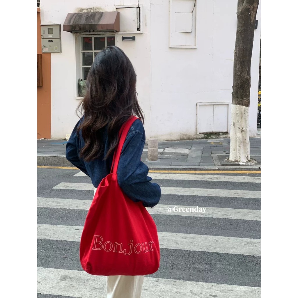Greenday Simple Letter Shoulder Canvas Bag Female Large Capacity#Greenday简约字母单肩帆布包女大容