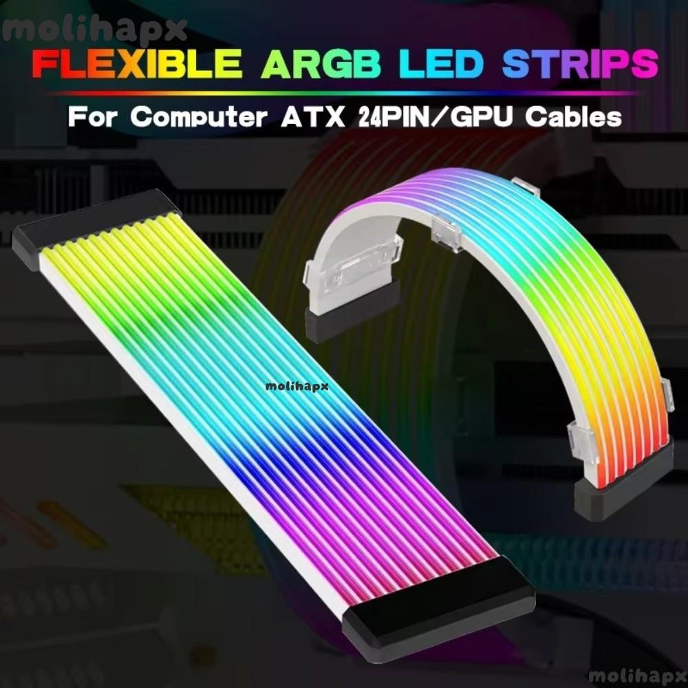 MOLIH ไฟ LED Strip, DIY 8PIN 24PIN PC Light Strip, สายต่อยืดหยุ่น ARGB Light Bar