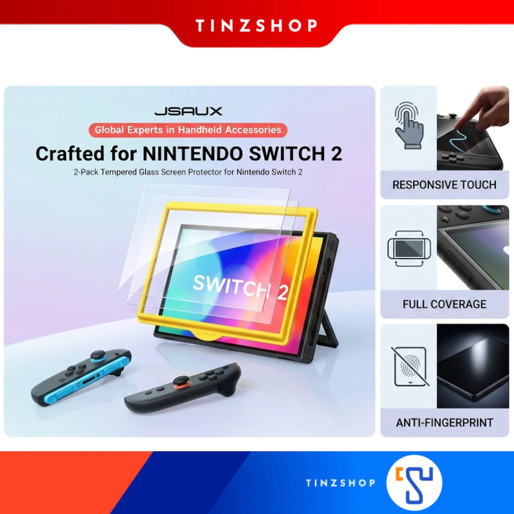 [ส่งด่วน] JSAUX ฟิล์มกันรอยกระจก 9H (2 ชิ้น) for Switch 2 | พร้อมกรอบช่วยติดตั้ง ติดตั้งง่าย กันรอยนิ้วมือ กันรอยขีดข่วน