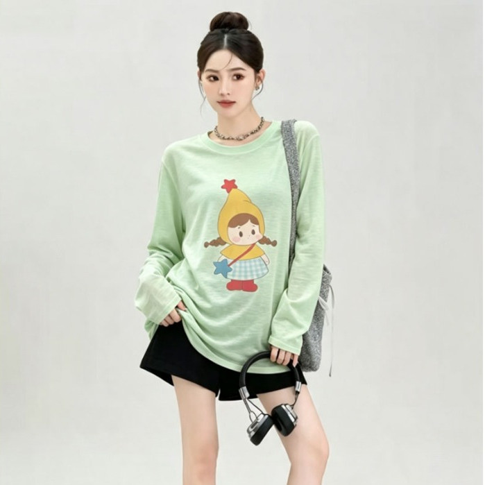 【COD】🔥เสื้อยืดแขนยาวสตรีฤดูร้อนผ้าบางใสสบายระบายลมได้ดีเลิศดีไซน์ตัดข้างรูปโค้งคู่ทรงไม่สม่ำเสมอท