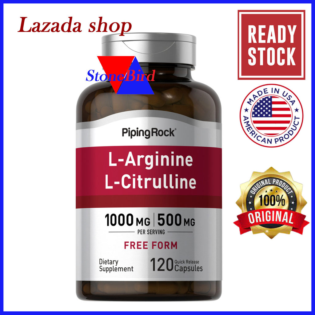 ผลิตภัณฑ์เสริมอาหาร PipingRock L‑Arginine L‑Citrulline 120 Capsules แคปซูลกลืนง่าย ขนาดบรรจุ 120 ชิ้น ใช้ได้ยาว สูตรกรดอะมิโนรูปแบบ Free Form
