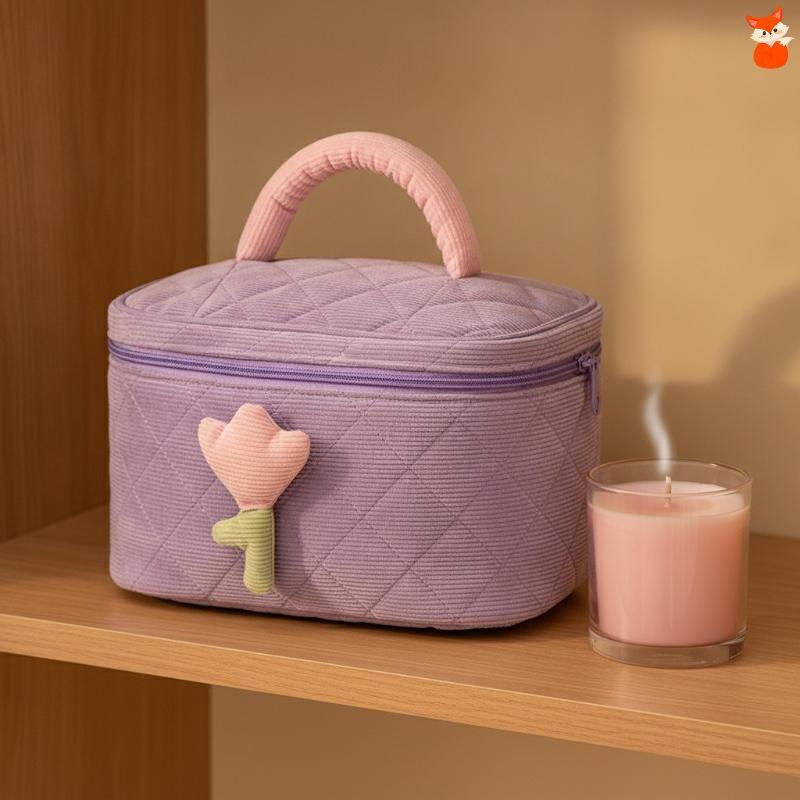 [AD] กระเป๋าแป้ง Kawaii ผู้หญิง Dopamine Corduroy วัสดุกระเป๋าเครื่องสําอางแบบพกพาความจุขนาดใหญ่สําห