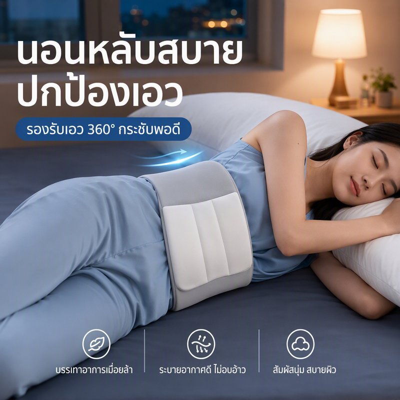 เข็มขัดพยุงเอวตอนนอน พร้อมหมอนรองเอว รองรับกระดูกสันหลัง ลดปวดเอว นอนสบาย