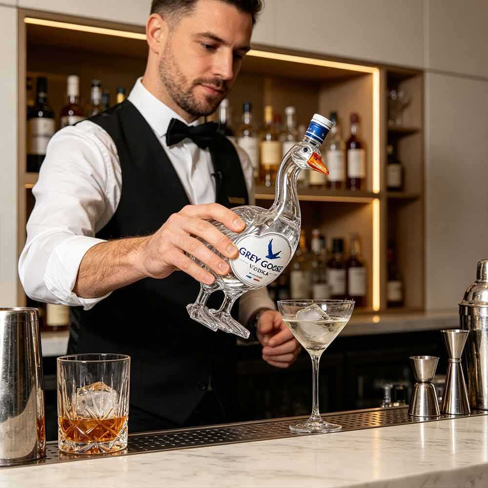 Grey Goose Goose‑Shaped Vodka Bottle | 750ml, Empty Glass Vessel, Art‑styled Tabletop Bar & Home Dec