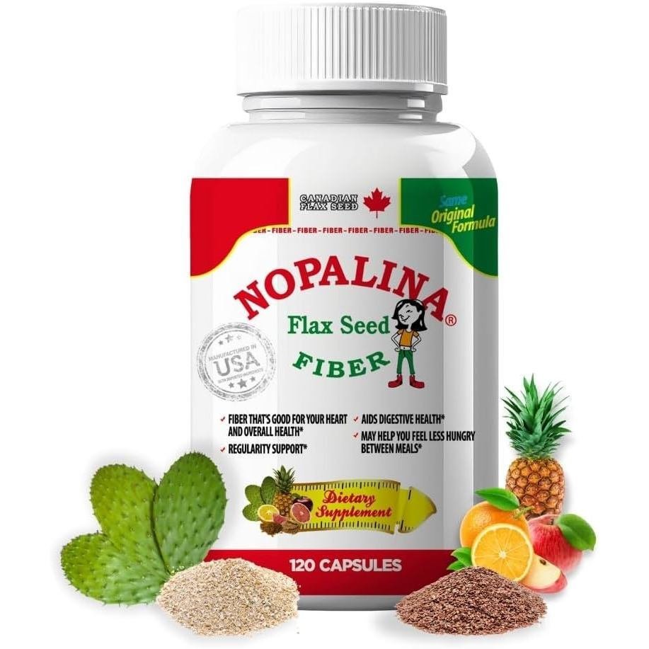 โนพาลีนไฟเบอร์สูตร|120แคปซูล|เมล็ดแฟลกซ์,ไซเลี่ยม,OatandWheatBran,Omega3,6&9|GutHealth&Regularity|7Y